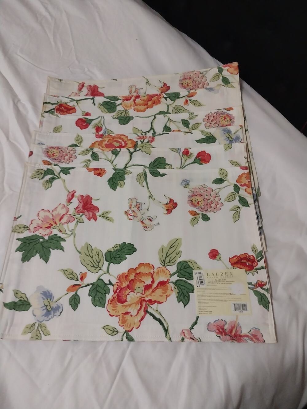 Lauren Ralph Lauren Set Of 6 Place Mats Reversible Floral/stripes 14x19 Vintage